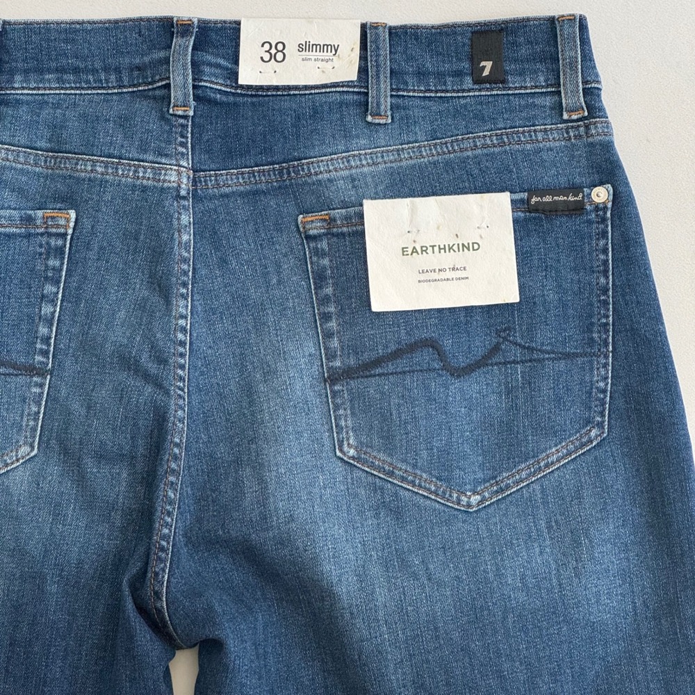 NWT 7 For All Mankind Slimmy Straight Jeans Mens 38 Medium wash Blue Essential - Picture 5 of 10